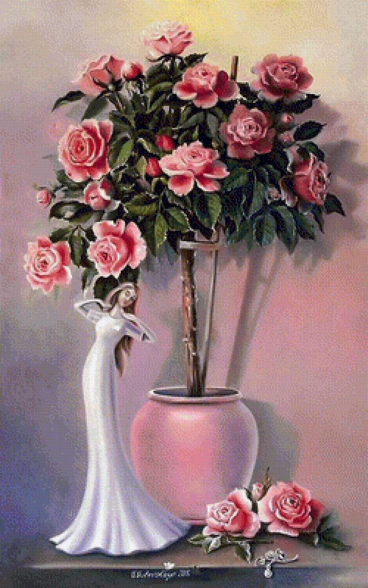 №1620347 - живопись, натюрморт, статуэтка, роза - предпросмотр