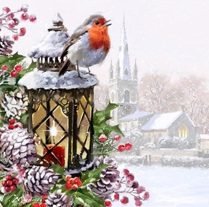 птичка у фоноря - пейзаж, зима, природа - оригинал