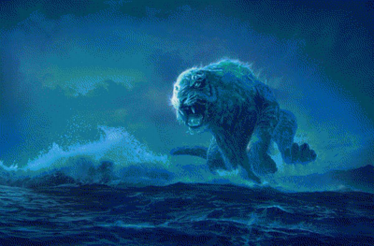 тигр бегущий по волнам - тигр, море - предпросмотр