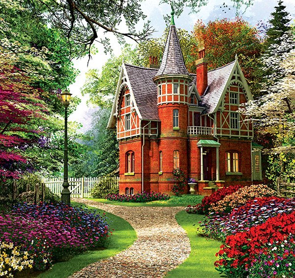 Домик - природа, парк, цветы, дорога, усадьба, дом - оригинал