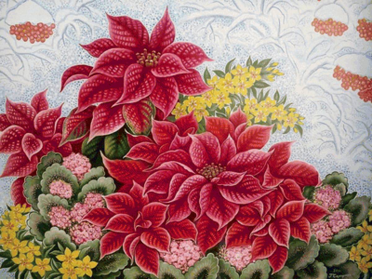 Зимние цветы - цветы. рябина, зима, снег - предпросмотр