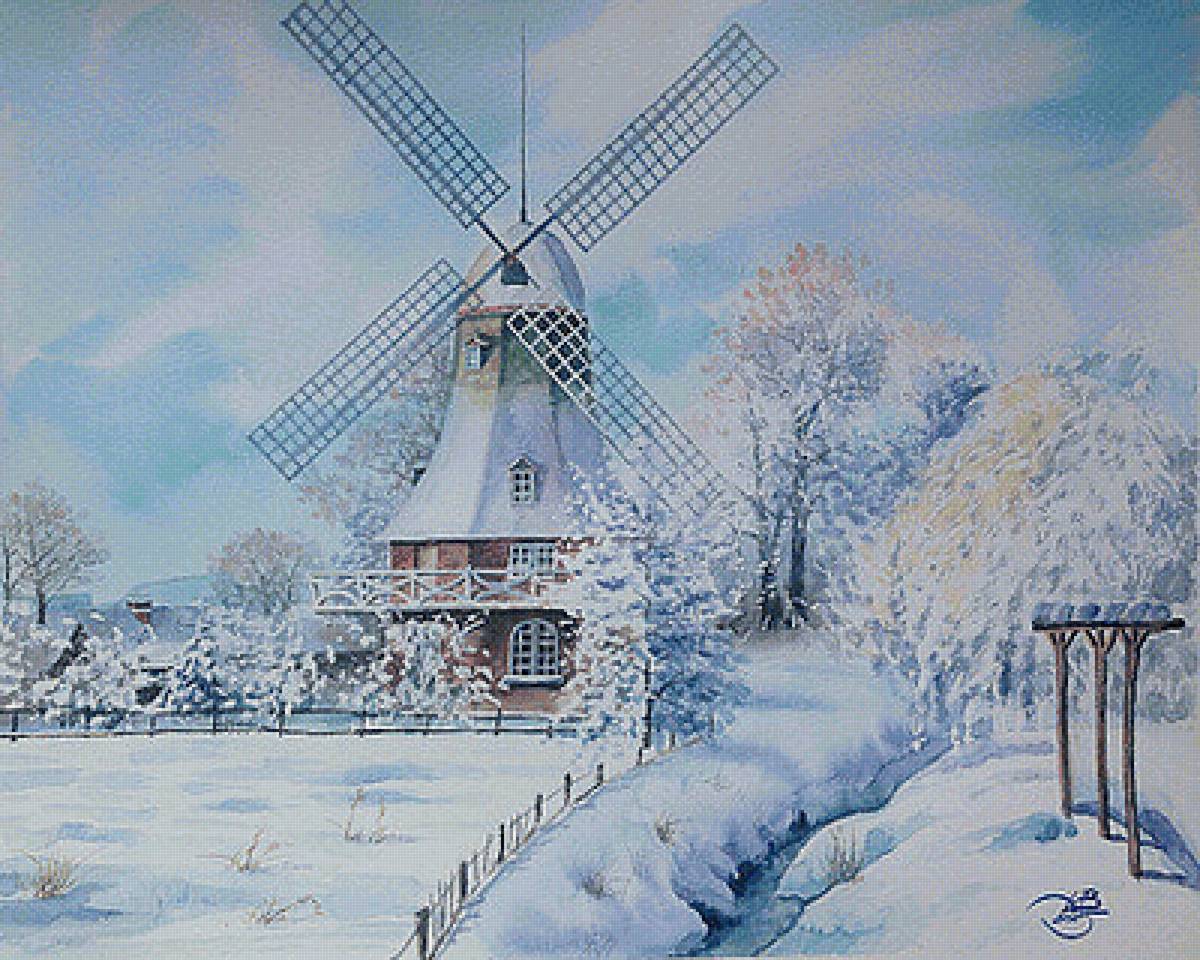 Мельница. Зима. - снег, мельница, зима - предпросмотр