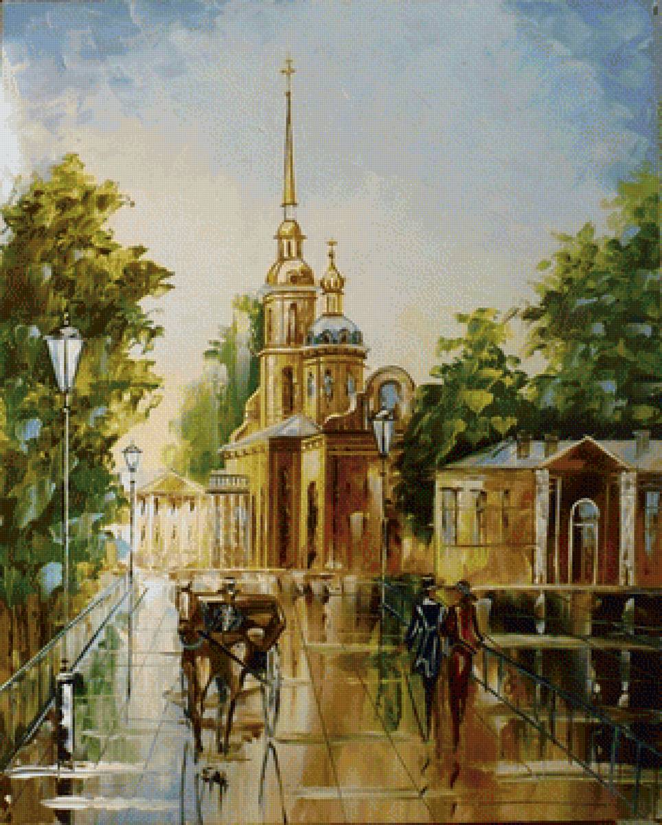 Город - собор, город, люди, живопись, экипаж - предпросмотр