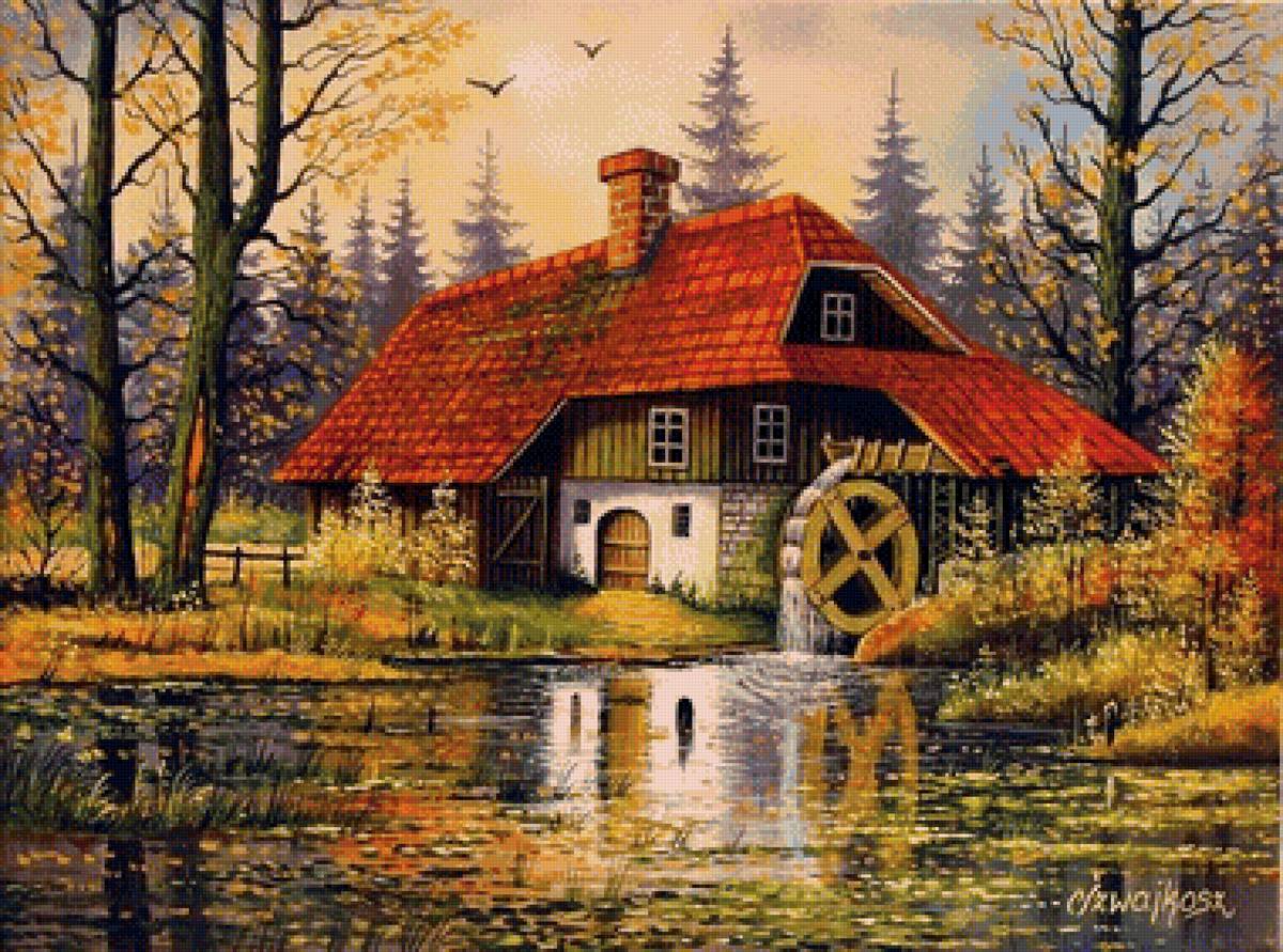 Мельница. Осень. - лес, отражение, мельница, осень, вода - предпросмотр