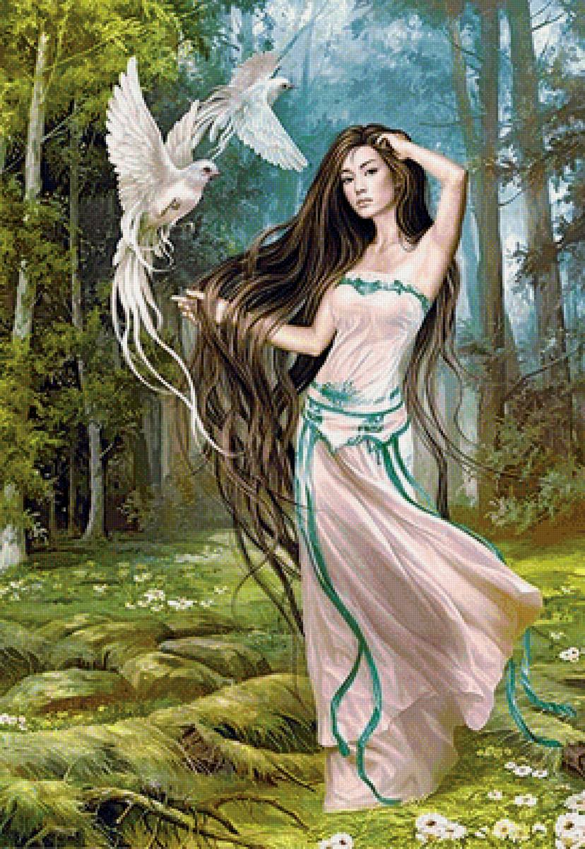 лесная дева - природа, пейзаж, люди, картина - предпросмотр