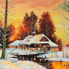 młyn w zimowej szacie