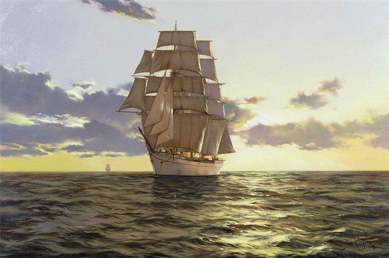 морской пейзаж - море, парусник - оригинал