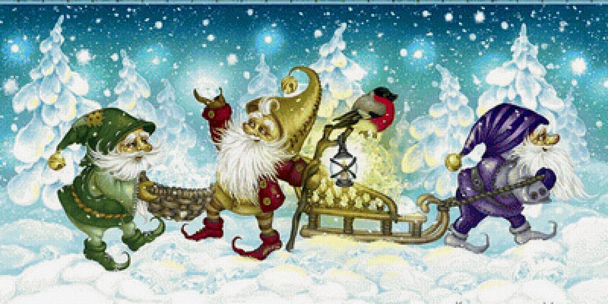 Гномы - вышивка крестиком - предпросмотр