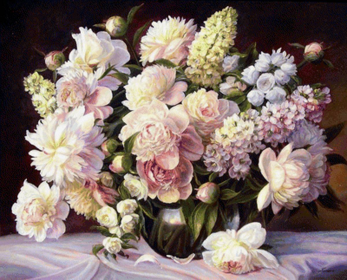 Букет в пастельных тонах - живопись, цветочный натюрморт - предпросмотр