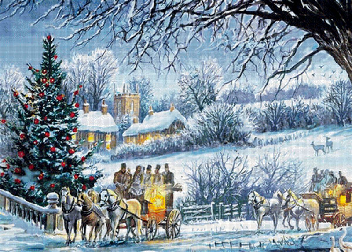 зимняя картина - пейзаж, картина, зима, природа - предпросмотр