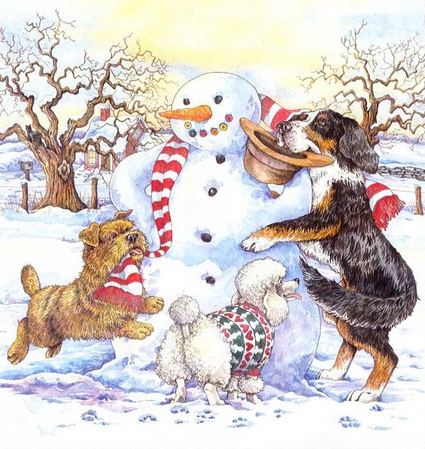 Снеговик и собачки - снеговик, собаки - оригинал