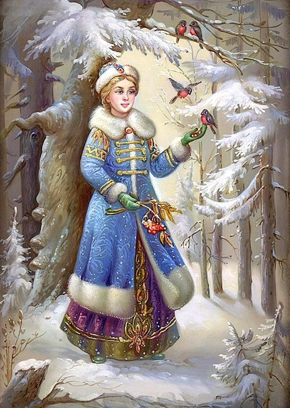 Снегурочка - лес, снегурочка, птицы, зима - оригинал