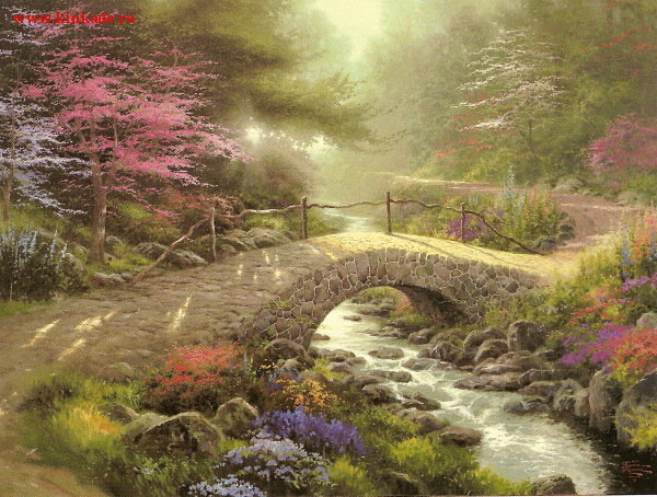 мост, томас кинкейд,парк, река, водоем,пейзаж, природа - оригинал