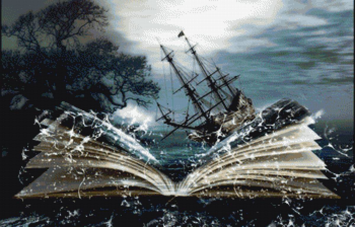 Книга - корабль мыслей - корабль, парус, книга, парусник, волны, море, мысли - предпросмотр