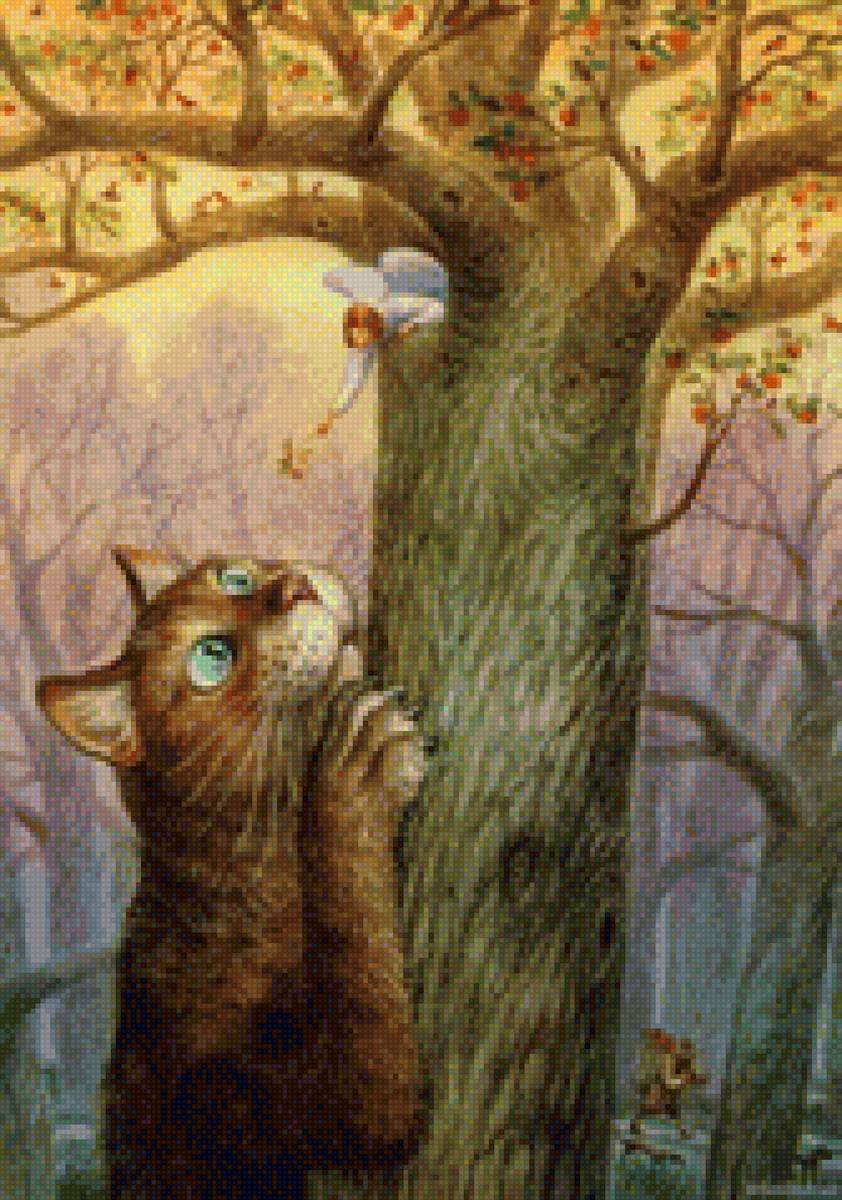 кот и ангел - картина, осень, кот - предпросмотр