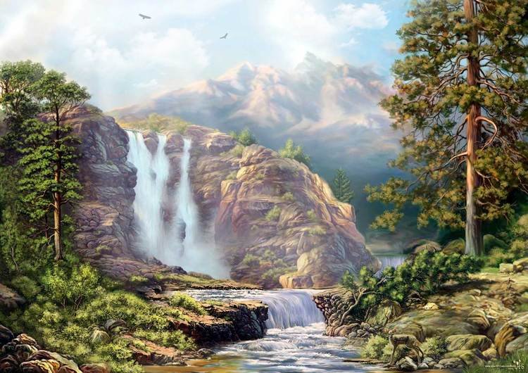 горный водопад - природа, пейзаж - оригинал