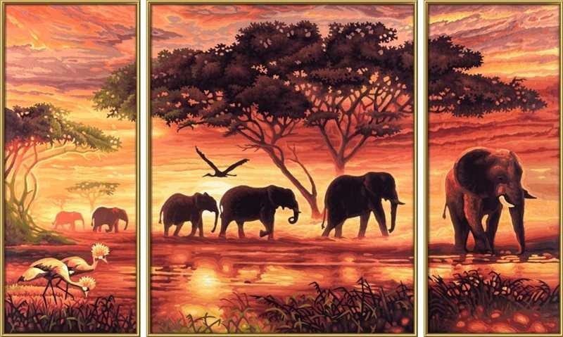 триптих африканские слоны 3 большая - оригинал