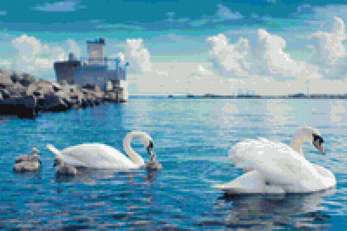 лебеди у маяка - предпросмотр