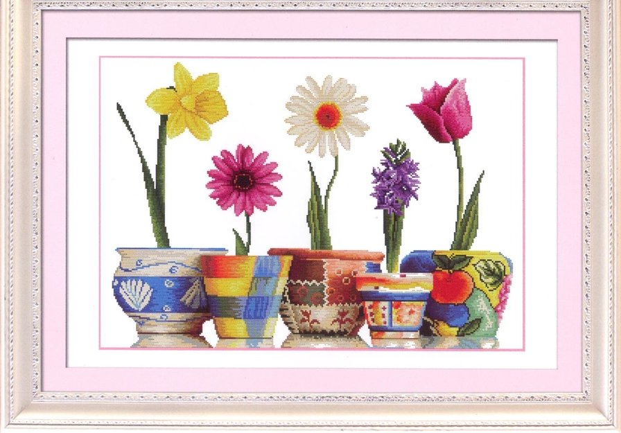 вышивка гербера гиацинт тюльпан - цветы - оригинал