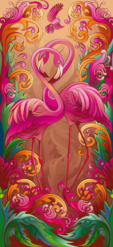 Панно "Фламинго" - узор, птицы - оригинал