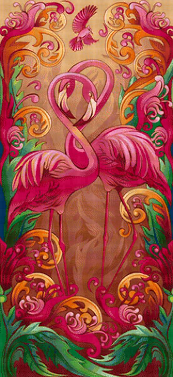 Панно "Фламинго" - узор, птицы - предпросмотр