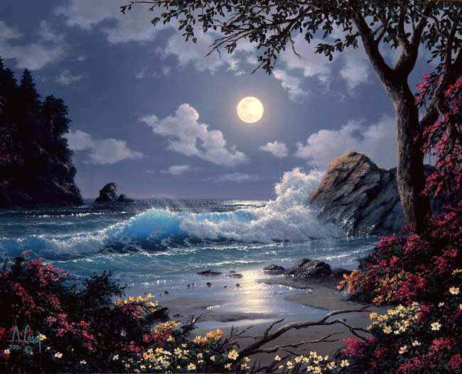 Ночное море - луна, море, природа - оригинал