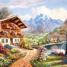 Схема вышивки «Домик в горах»