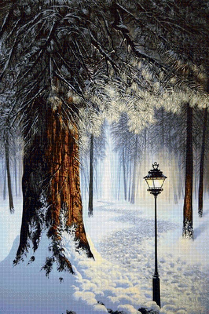 свет,ведущий домой... - пейзаж, зима, снег, фонарь, лес - предпросмотр