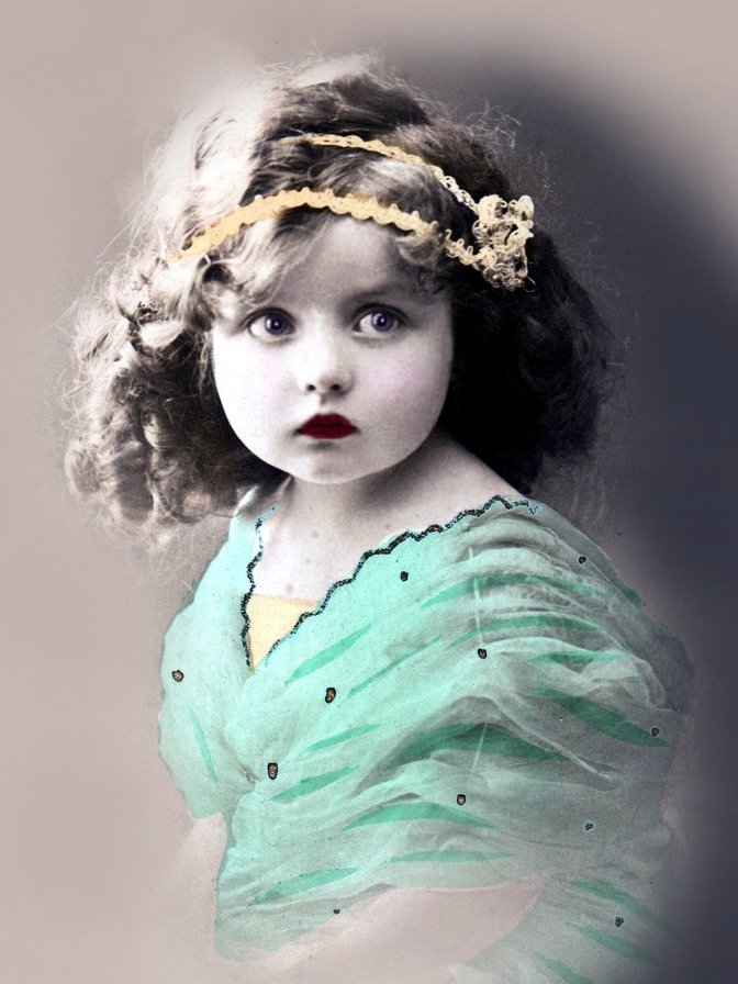 Девочка с грустными глазами - дети, винтаж, бирюза - оригинал