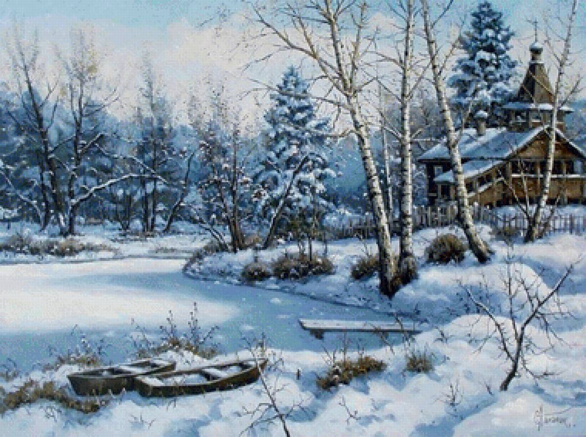 Русский пейзаж зима. Картины художника Хананина Сергея.