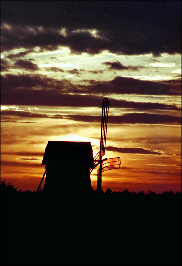 Мельница на закате - мельница, закат - оригинал