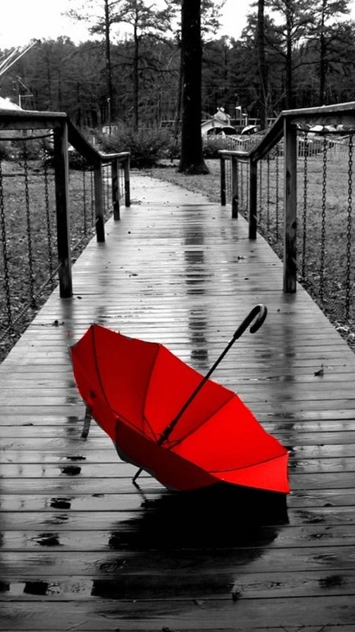 Красный зонтик - белый, зонтик, монохром, зонт, красный, черный - оригинал