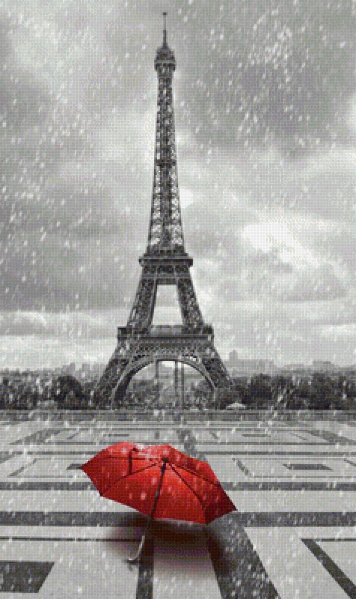 Красный зонтик 2 - черный, зонт, красный, монохром, белый, париж - предпросмотр