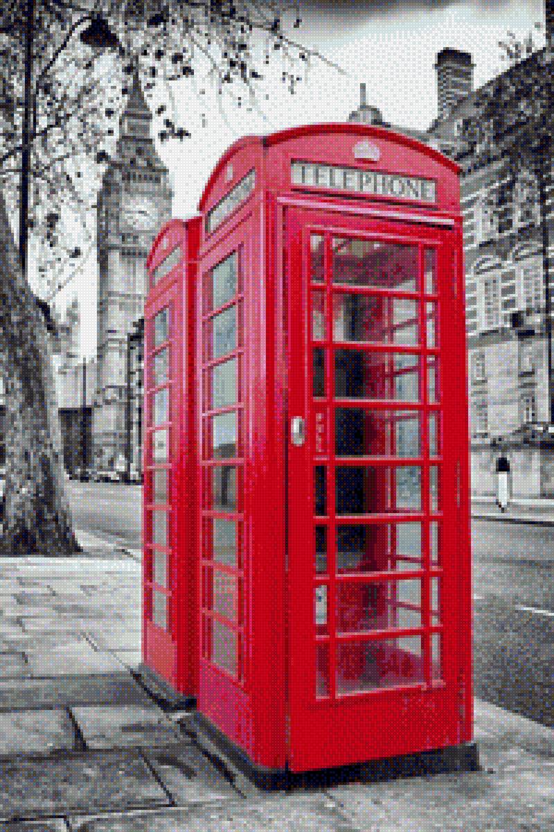 Будка - лондон, монохром, белый, красный, черный, телефонная будка - предпросмотр