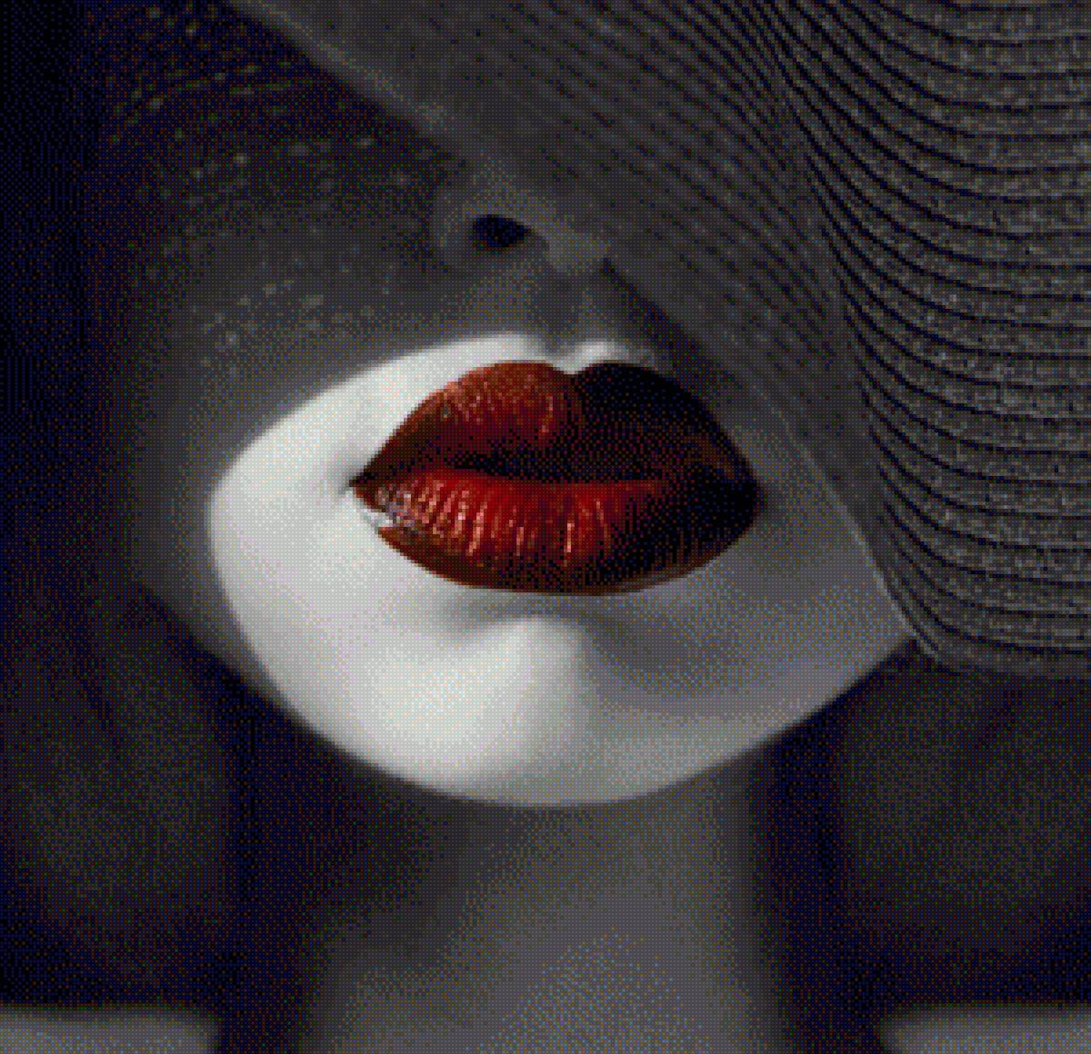 Красные губы - черное, красный, монохром, белое, губы - предпросмотр