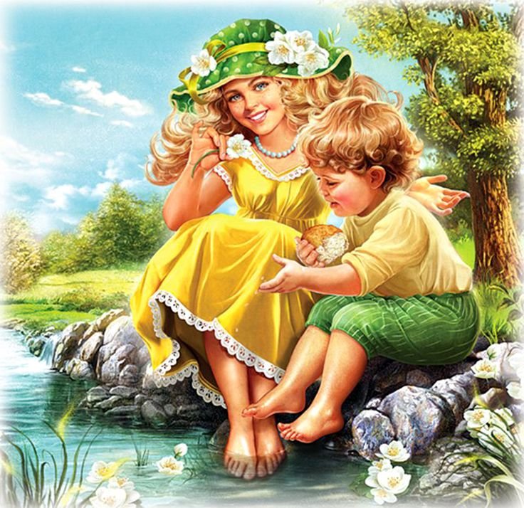 у воды - пейзаж, природа, картина, люди - оригинал