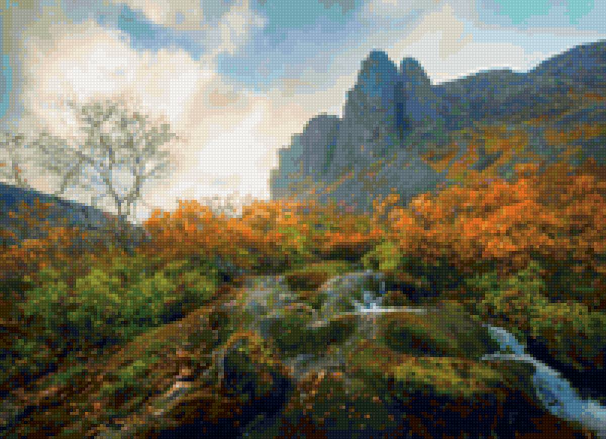 Осенние горы - горы, камни, ручей, осень - предпросмотр