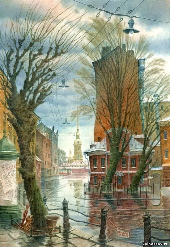 №1641994 - дождь, дома, крепость, город, улица - оригинал