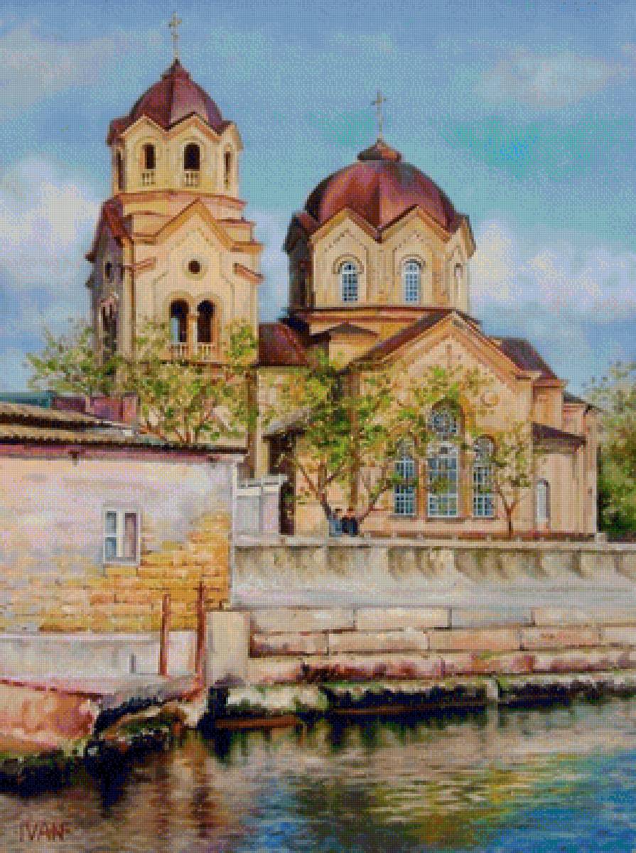 Ильинская церковь в Евпатории - город, храм, солнце, крым, море, живопись - предпросмотр