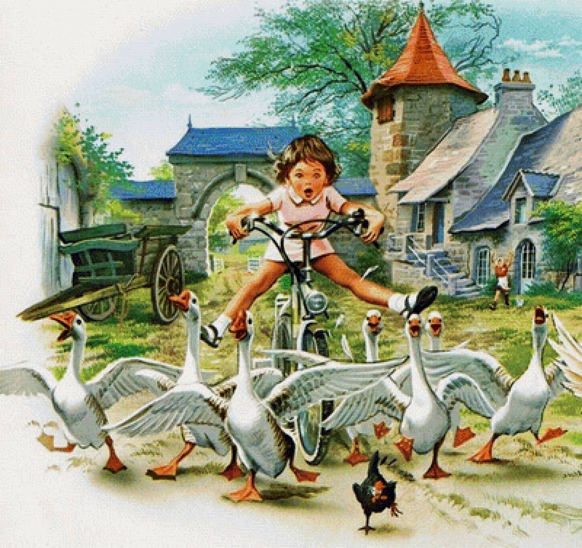 на велосипеде - природа, люди, картина - предпросмотр