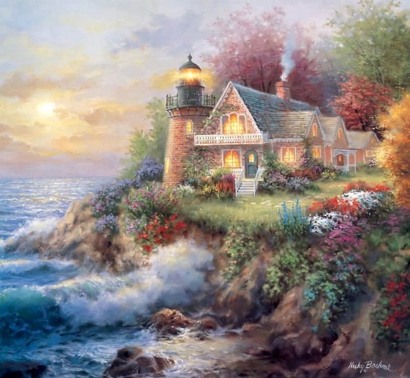 Шумный берег_Ники боэм - маяк домик берег море - оригинал
