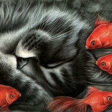 Схема вышивки «Котик и золотые рыбки»