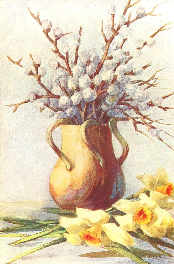 №1644313 - верба, натюрморт, живопись., букет, нарцысы - оригинал