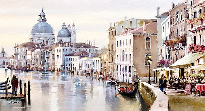 Венеция - архитектура, город, живопись, канал, люди - оригинал