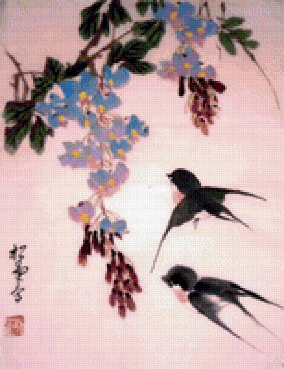 Цветы и ласточки-1 - предпросмотр