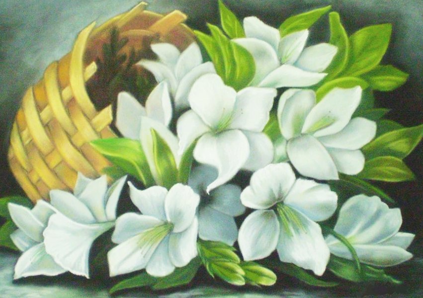 Цветы в карзине - корзина, цветы, белые цветы - оригинал