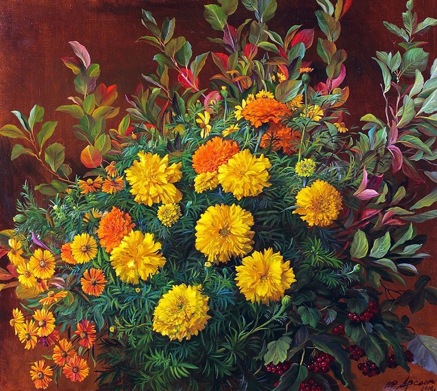 Букет - цветы, бархатцы - оригинал