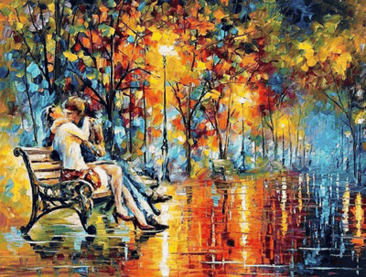 Поцелуй в парке - люди, живопись, картина - предпросмотр
