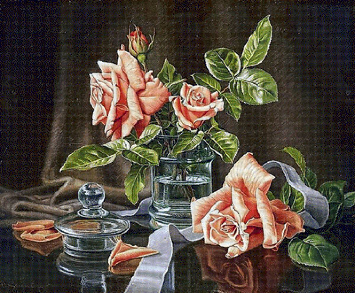 №1648098 - розы, натюрморт, живопись. - предпросмотр