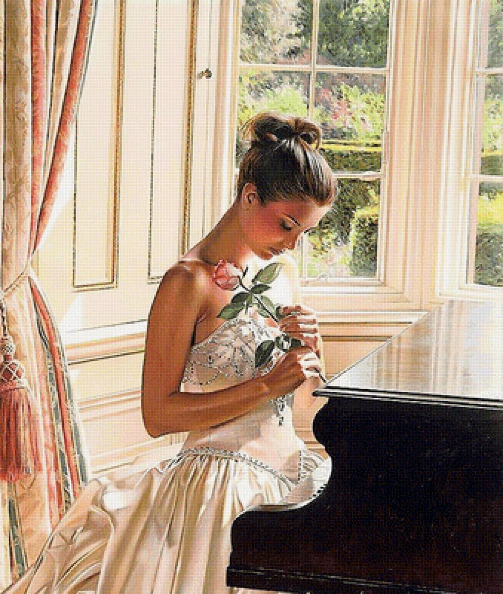 Девушка с розой - картина, люди, живопись - предпросмотр